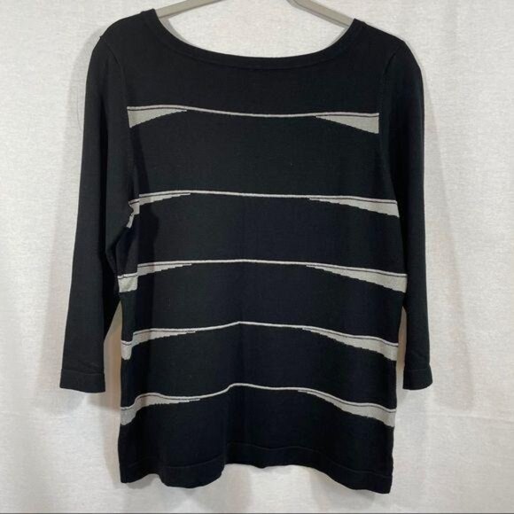 Venini‎ Sweater Womens XLarge Soft Black Gray Stripes Pullover Casual Workwear - Picture 2 of 8